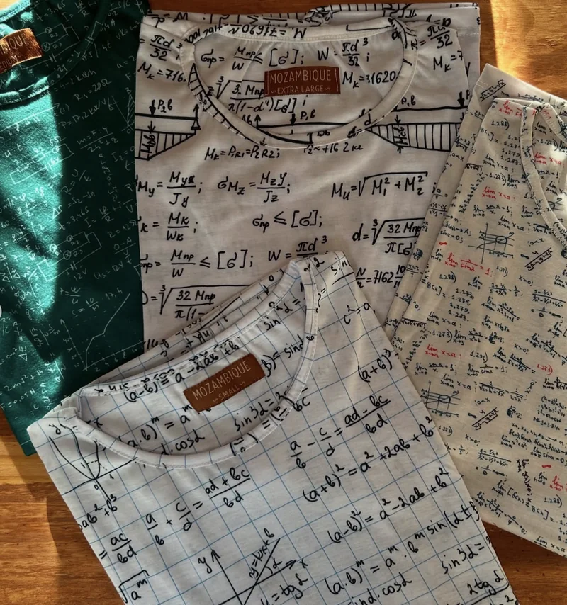 Remeras Mozambique con estampas de matemática